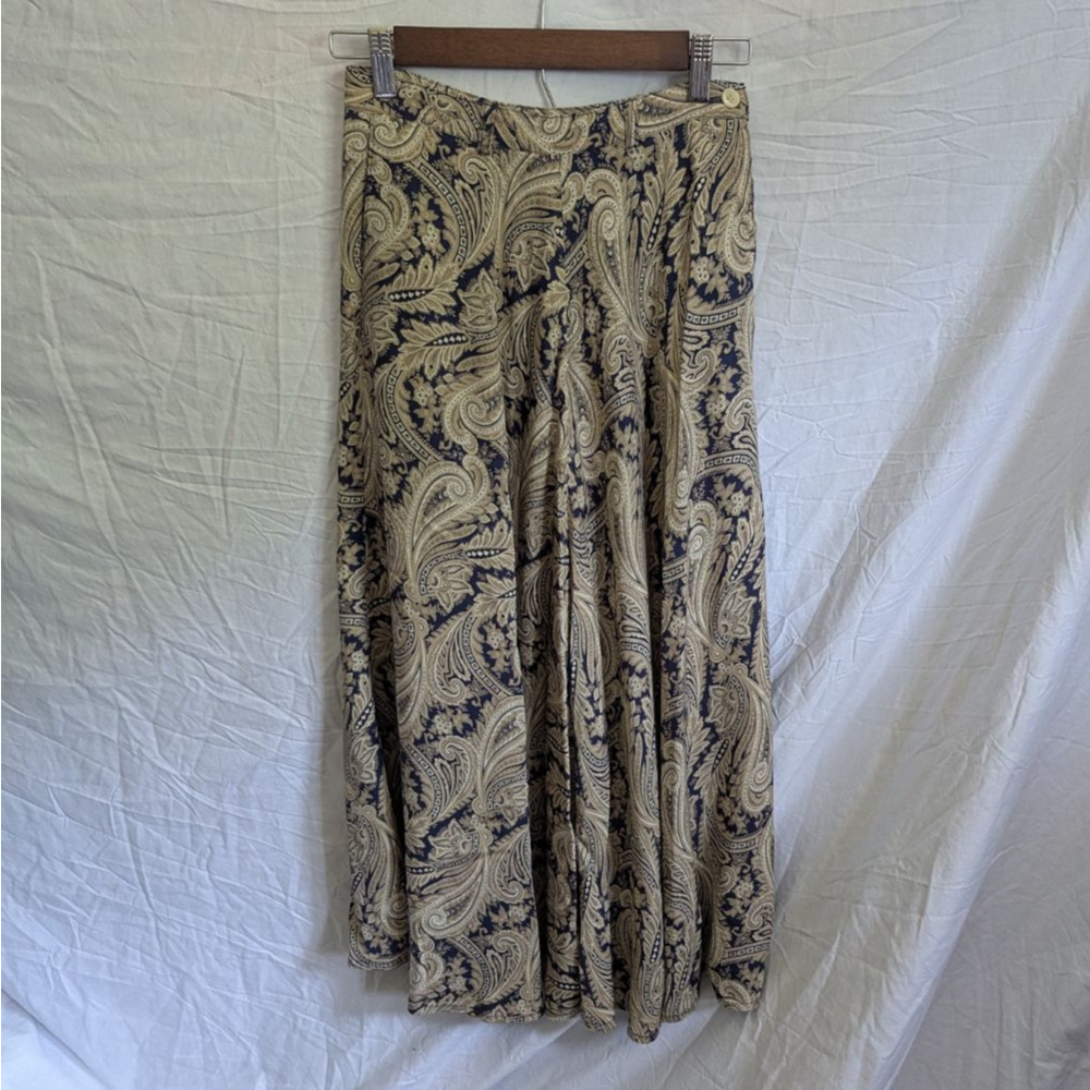 VTG JG Hook Blue & Cream Maxi Skirt Paisley Floral Women's Sz 4 Lined w/ Pockets